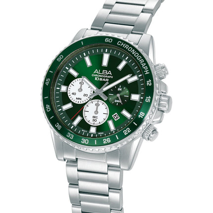 Alba Active AT3L13X1 Men Chronograph Green Dial Stainless Steel Strap