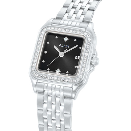 Alba Fashion AH7FE9X1 Ladies Analog Black Dial Stainless Steel Strap