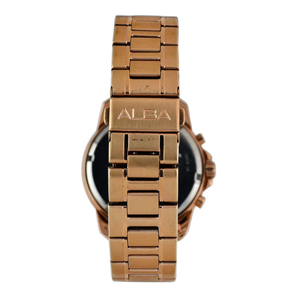 Alba Prestige AM3770X1 Chronograph Silver Pattern Dial Rose Gold Stainless Steel Strap