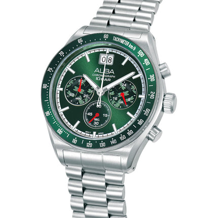 Alba Signa AU5027X2 Men Chronograph Green Dial Stainless Steel Strap + Extra Strap