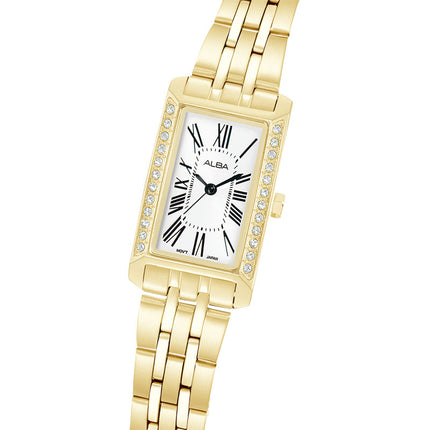 Alba Fashion AK3052X1 Ladies White Dial Gold Stainless Steel Strap