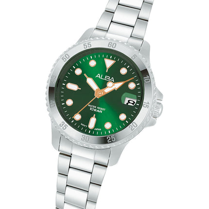 Alba Active AG8Q39X1 Ladies Green Dial Stainless Steel Strap