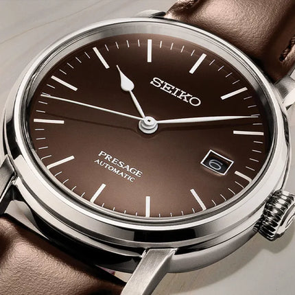 Seiko Presage SPB115J1 Craftsmanship Riki Watanabe Brown Enamel Dial Brown Leather Strap