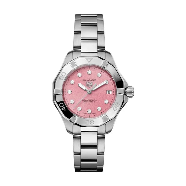 TAG Heuer Aquaracer Professional 200 Solargraph 34mm Pink Dial Diamond Index WBP1318.BA0005