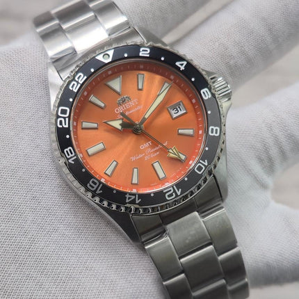 Orient Mako GMT Automatic RA-BC0004Y Orange Dial Stainless Steel