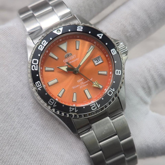 Orient Mako GMT Automatic RA-BC0004Y Orange Dial Stainless Steel