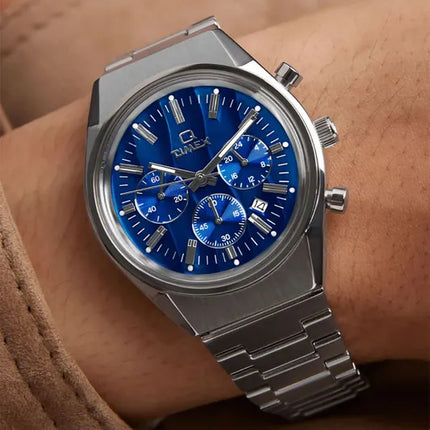 Timex Q TW2W33700 Falcon Eye Chronograph Blue Dial Stainless Steel Strap