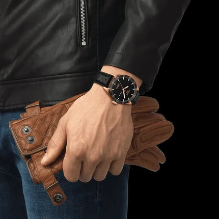 TISSOT T-Sport T100.430.36.051.01 PRS 516 Powermatic 80 Black Dial Black Leather Strap