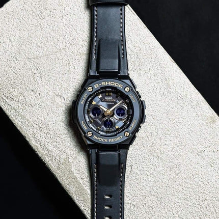 Casio G-Shock GST-S300GL-1ADR G-Steel Men Digital Analog Dial Black Leather Strap