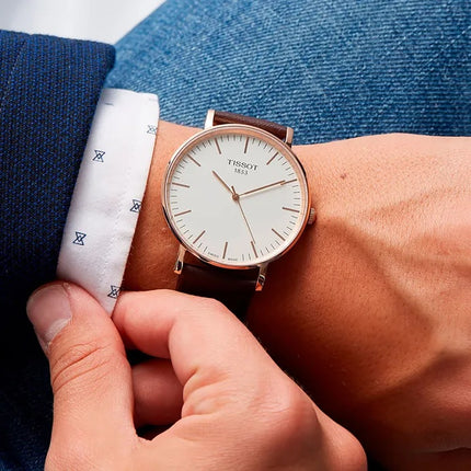 TISSOT T-Classic T109.610.36.031.00 Everytime Large Silver Dial Leather Strap