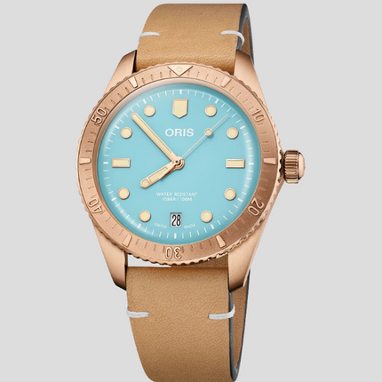 ORIS Divers Sixty‑Five Cotton Candy 01 733 7771 3155-07 5 19 04BR Blue Dial Brown Leather Strap
