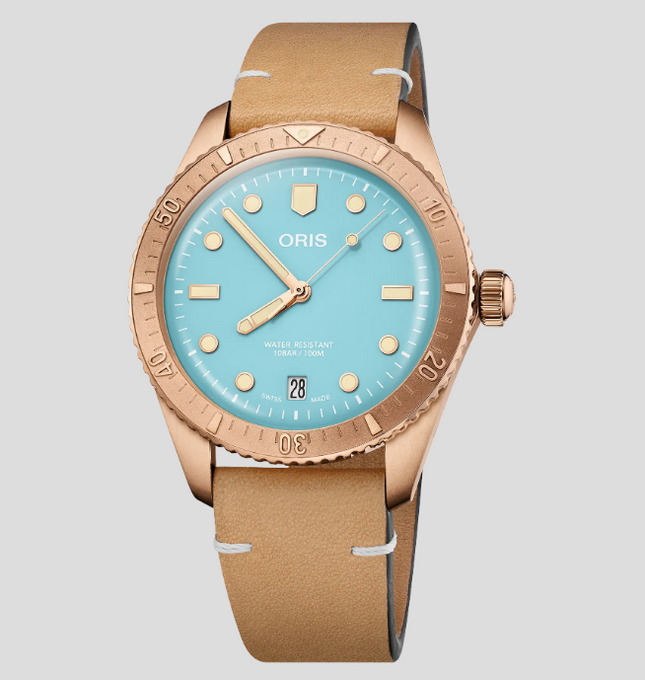 ORIS Divers Sixty‑Five Cotton Candy 01 733 7771 3155-07 5 19 04BR Blue Dial Brown Leather Strap