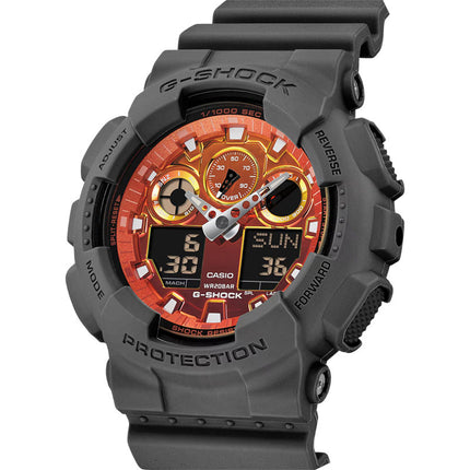 Casio G-Shock GA-100FL-8ADR Flame Inside Collection Digital Analog Dial Grey Resin Band