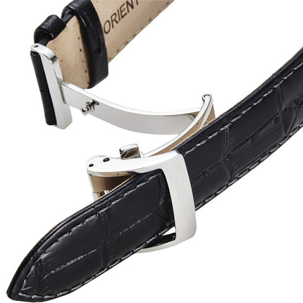 Orient Classic RA-AK0008S Men Automatic Sun & Moon White Dial Black Leather Strap