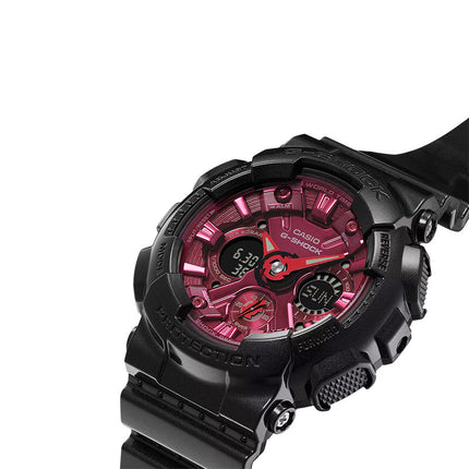 Casio G-Shock GMA-S120RB-1ADR Red And Black Collection Magenta Digital Analog Dial Black Resin Band