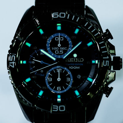 Seiko Chronograph SNDF27P1 Black Dial Gunmetal Stainless Steel Strap