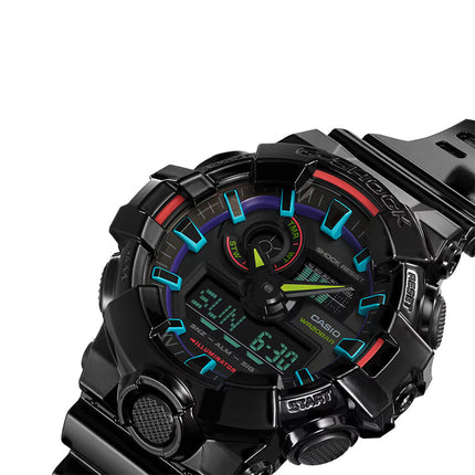 Casio G-Shock GA-700RGB-1ADR Virtual Rainbow Digital Analog Dial Black Resin Band