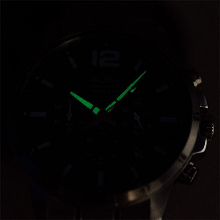 Alba AT3E81X1 Chronograph Men Black Dial Stainless Steel Strap