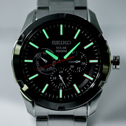 Seiko Solar SNE259P1 Black Dial Stainless Steel Strap