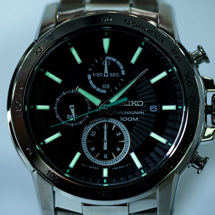 Seiko Chronograph SNDC71P1 Criteria Black Dial Stainless Steel Strap