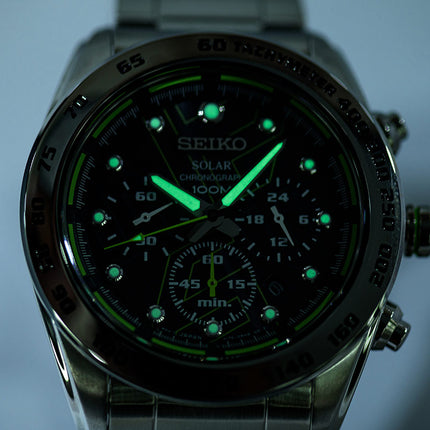 Seiko Solar SSC119P1 Chronograph Black Dial Stainless Steel Strap
