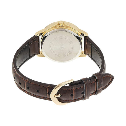 Casio General LTP-V004GL-9AUDF Ladies Champagne Dial Brown Leather Band