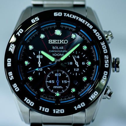 Seiko Solar SSC123P1 Chronograph Black Dial Stainless Steel Strap