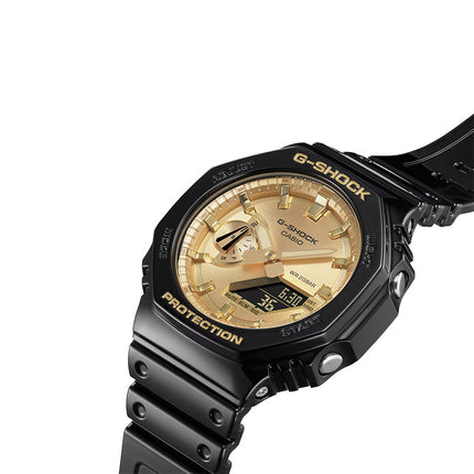 Casio G-Shock GA-2100GB-1ADR CasiOak Gold And Silver Series Digital Analog Dial Black Resin Band