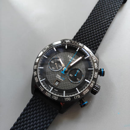 Preloved - Tissot PRS 516 45mm T-Sport T100.427.36.201.00 Automatic Chronograph Black Carbon Dial Leather Strap