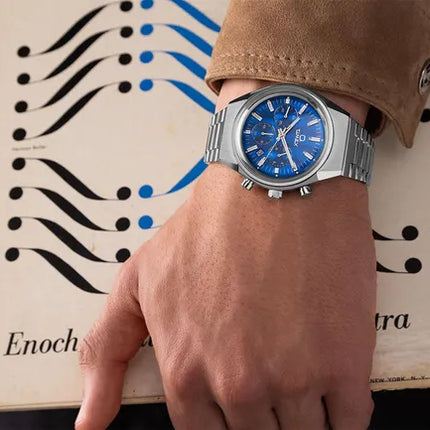 Timex Q TW2W33700 Falcon Eye Chronograph Blue Dial Stainless Steel Strap
