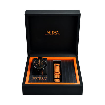 MIDO Multifort M005.614.36.051.22 Chronograph Automatic Black Dial Black Leather Strap