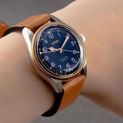 Oris Big Crown 01-754-7749-4365-07-5-17-66G Pointer Date Blue Dial Brown Leather Strap