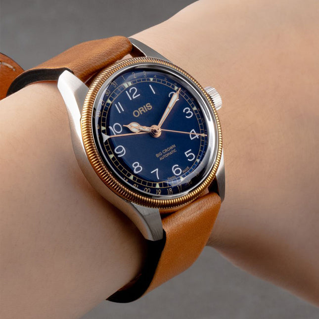 Oris Big Crown 01-754-7749-4365-07-5-17-66G Pointer Date Blue Dial Brown Leather Strap