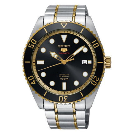 Seiko 5 Sports SRPB94K1 Black Sunray Dial Dual Tone Stainless Steel Strap