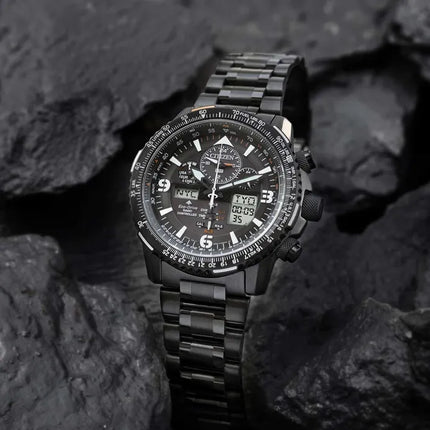 Citizen Promaster JY8085-81E Skyhawk Eco Drive Men Analog Digital Dial Black Stainless Steel Strap
