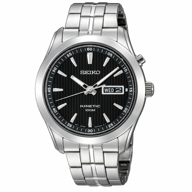 Seiko Kinetic SMY103P1 Black Dial Stainless Steel Strap