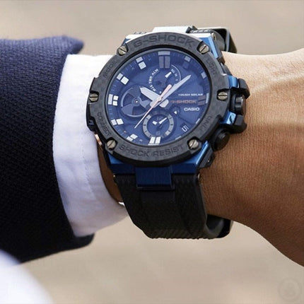 Casio G-Shock GST-B100XB-2ADR G-Steel Men Blue Analog Dial Black Resin Strap