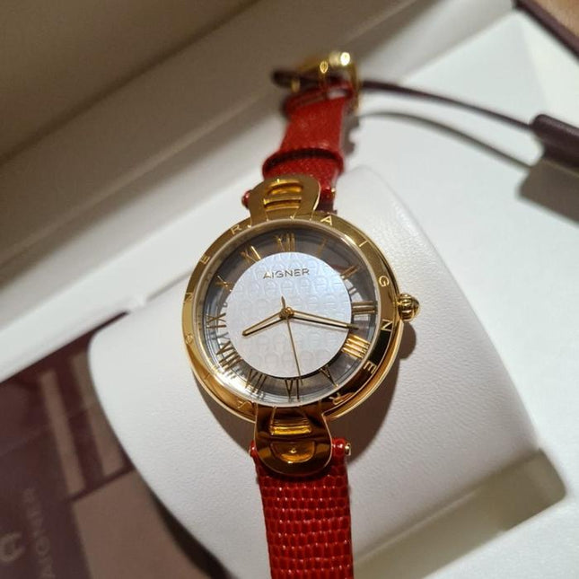Aigner Resana A24275 Silver Dial Red Leather Strap