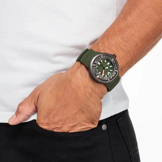 Citizen Promaster BJ8057-17X Ecozilla Divers Green Dial Green Polyurethane Strap