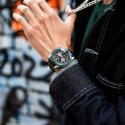 Citizen Eco Drive CA4558-16E Men Future Force Series Chronograph Black Dial Black Leather Strap