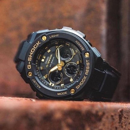 Casio G-Shock GST-S300GL-1ADR G-Steel Men Digital Analog Dial Black Leather Strap