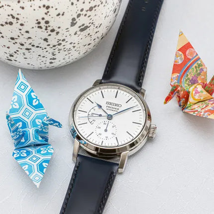 Seiko Presage SPB161J1 Automatic White Enamel Dial Blue Leather Strap