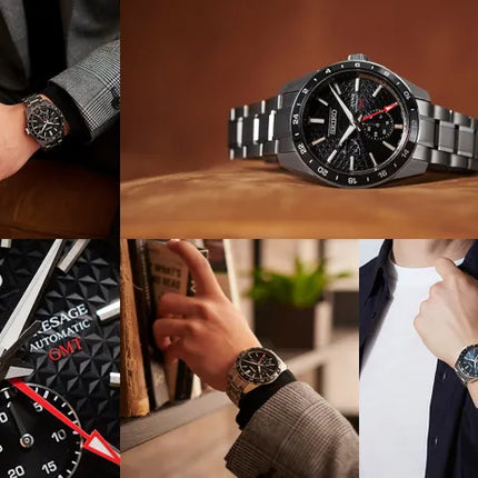 Seiko Presage SPB221J1 Sharp Edged GMT Series Automatic Black Dial Stainless Steel Strap