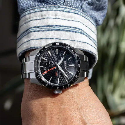 Seiko Presage SPB221J1 Sharp Edged GMT Series Automatic Black Dial Stainless Steel Strap