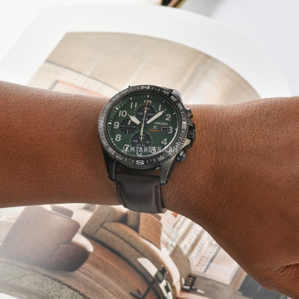 Seiko Prospex SSC739P1 Sea Chronograph Solar 200M Water Resistance Green Dial Brown Leather Strap