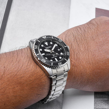 Seiko Prospex SNE597P1 Solar Diver Black Dial Stainless Steel Strap