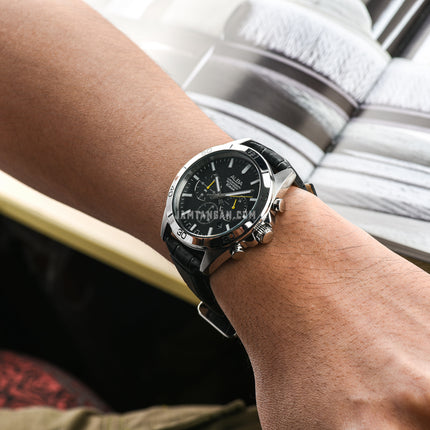 Alba Active AT3H33X1 Chronograph Men Black Dial Black Leather Strap