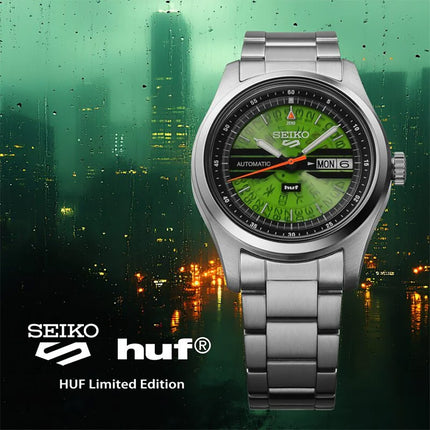 Seiko 5 Sports x HUF SRPM09K1 Green Dial Stainless Steel Strap Limited Edition