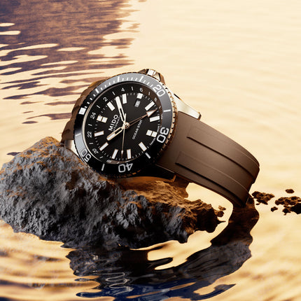 MIDO Ocean Star M026.629.37.291.00 Men GMT Black Dial Brown Rubber Strap