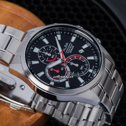 Alba Active AM3875X1 Chronograph Men Black Patterned Dial Stainless Steel Strap
